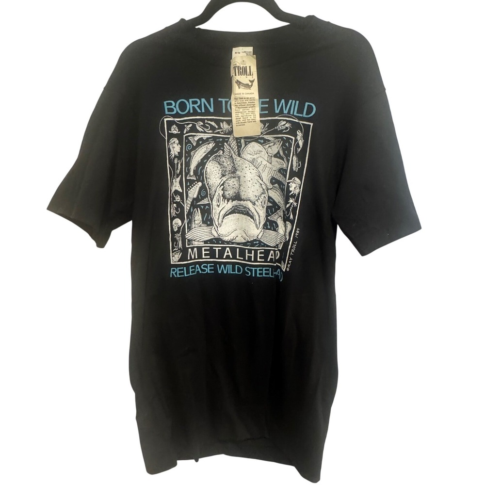 Vintage 1989 Ray Troll Metalhead T Shirt Mens Medium Black Fruit of the Loom NWT
